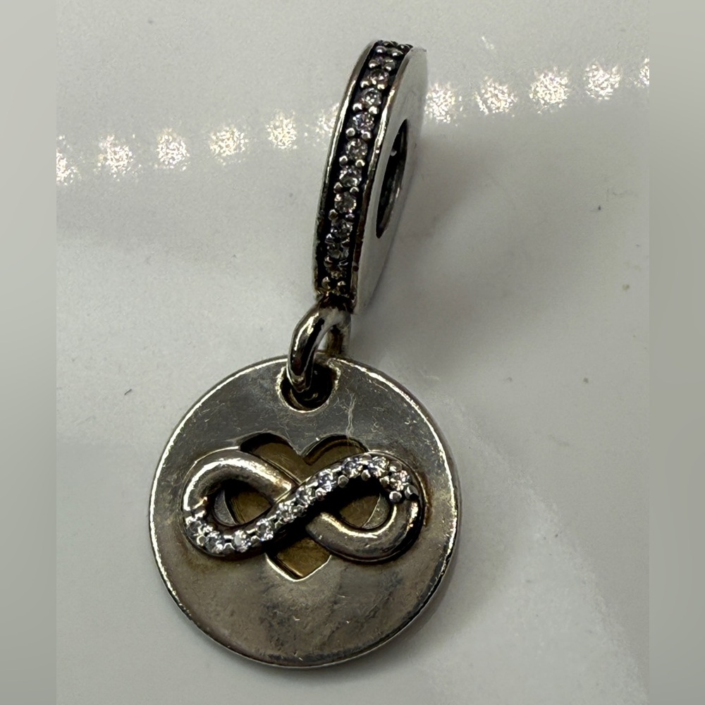 Pandora Retired Infinite Love Two-Tone Dangle Charm –Sterling Silver & 14K Gold